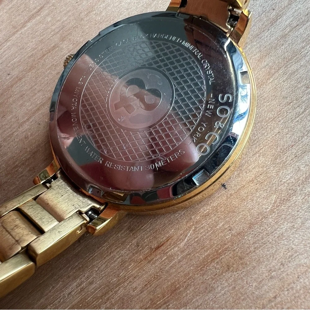 So&CO ladies gold tone crystal watch NEW BATTERY